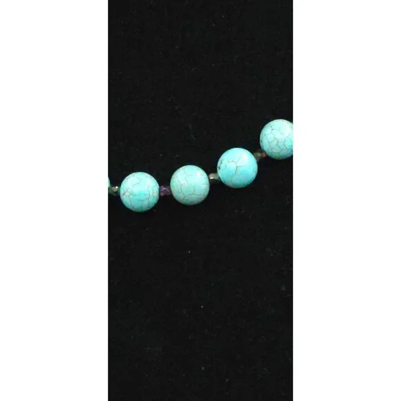 Turquoise Howlite Beaded Necklace With Silver Toggle Clasp Designer Gemstone - Picture 6 of 8